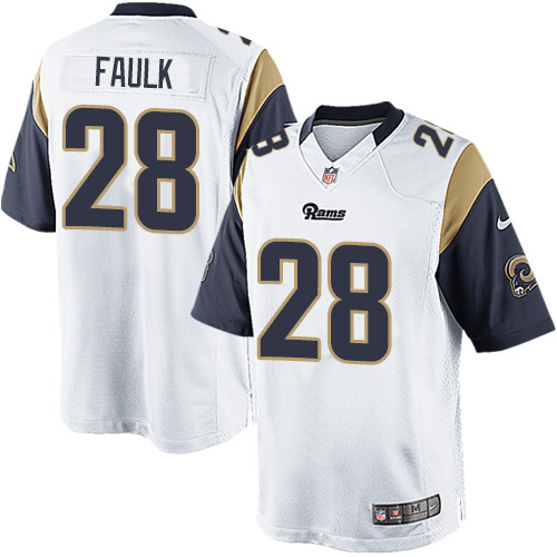 Men's Limited Marshall Faulk Nike Jersey White Road - #28 NFL Los Angeles Rams